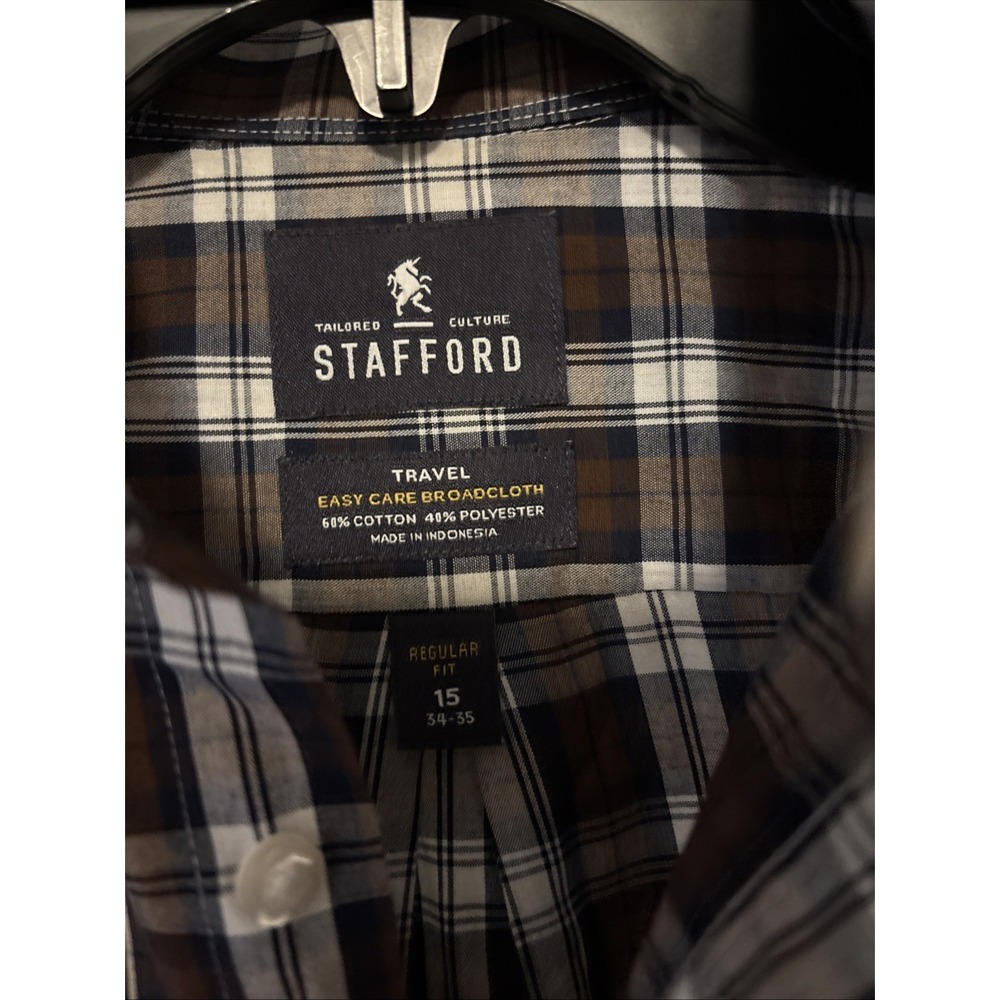 Stafford Travel Button‎ Up Shirt Mens 15 34/35 Long Sleeve Mixed Plaid Lot Of 4 - Picture 3 of 9